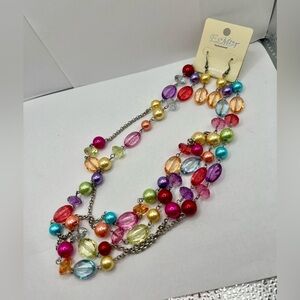 Esmor Vintage Colorful Beaded Layered Necklace & Earrings Set – NWT
